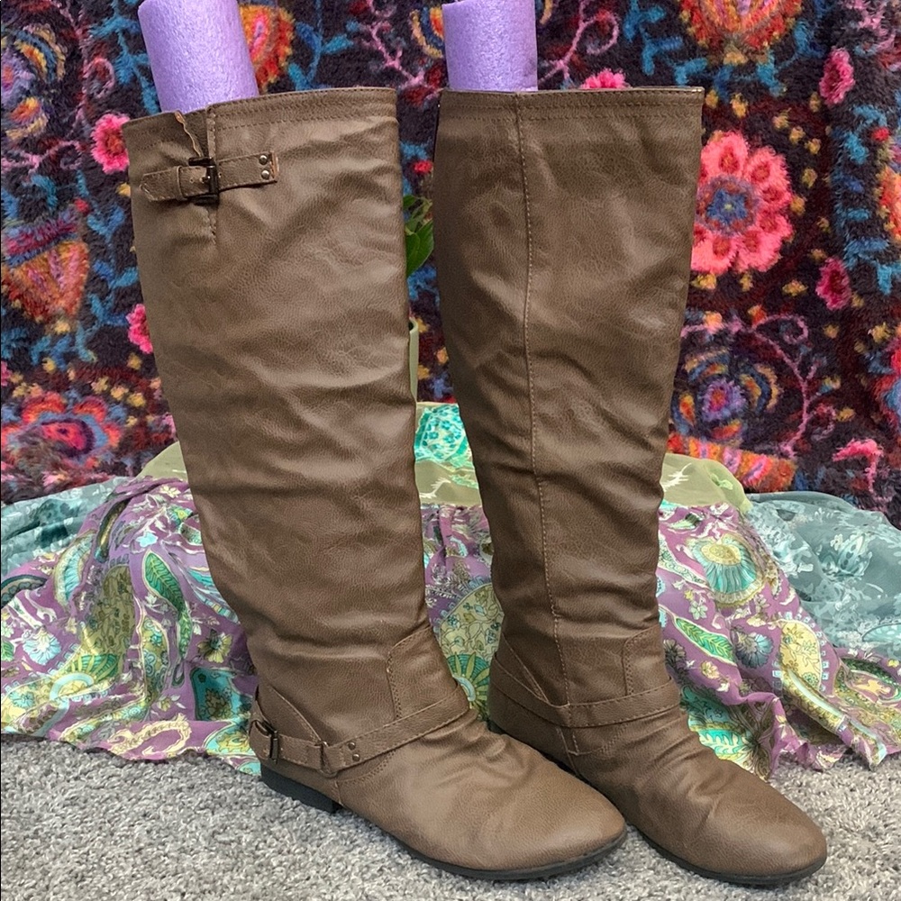 Brown Over the Knee Suede Boots with Slouchy Design